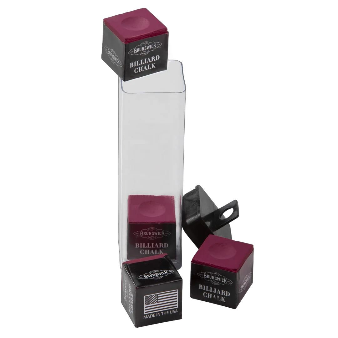 Brunswick Billiard Chalk, Burgundy, 4 Pieces with Clear Storage Tube and Chalk Holder