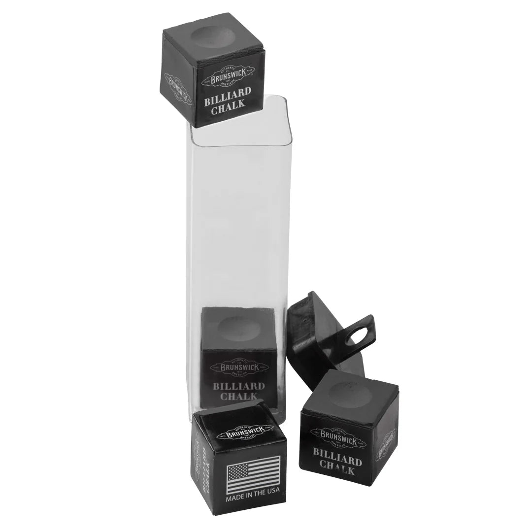 Brunswick Billiard Chalk, Charcoal Grey, 4 Pieces with Clear Storage Tube and Chalk Holder