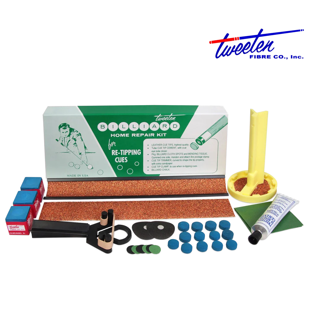 Tweeten Billiard Home Repair Kit With Cue Tips, Clamp, Cement, Sandpaper and Chalk