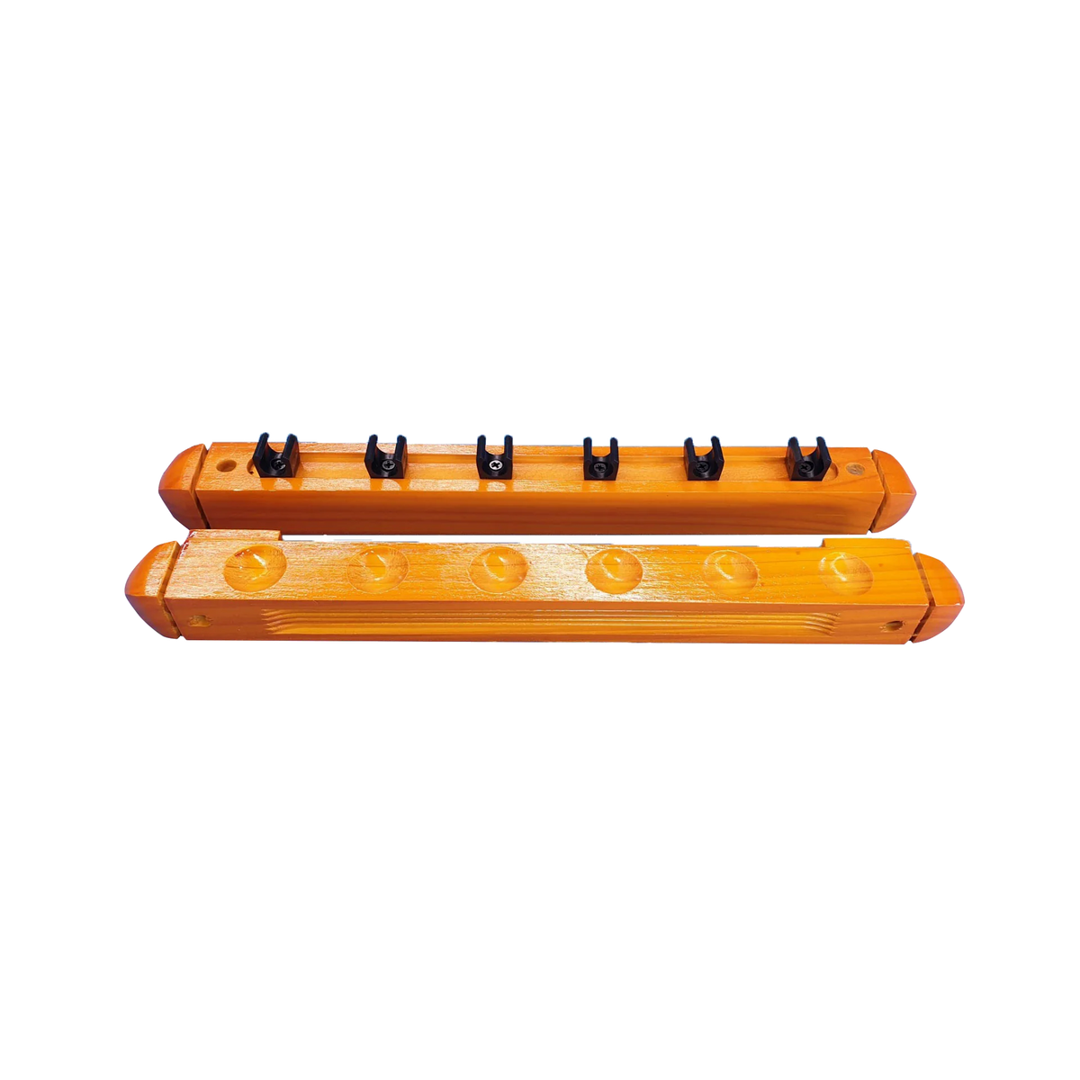 Antik Wall-Mounted Cue Rack In Chestnut Wood With Six Black Cue Clips