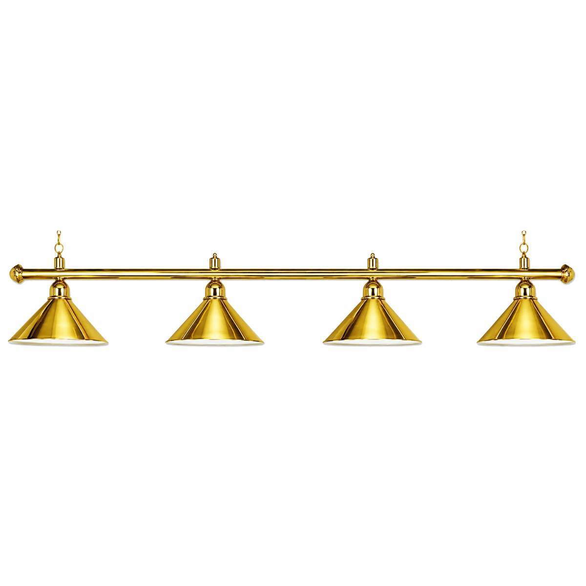 Evergold 4-Shade Billiard Lamp With Polished Brass Cone Shades and Brass Bar