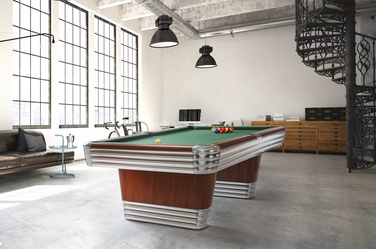 Brunswick Centennial Rosewood and Chrome Pool Table 8ft In a Room