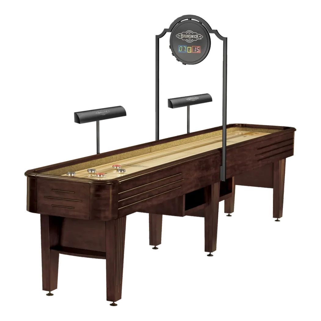 Brunswick Andover 14ft Espresso Shuffleboard Table With Lights and a Scoreboard