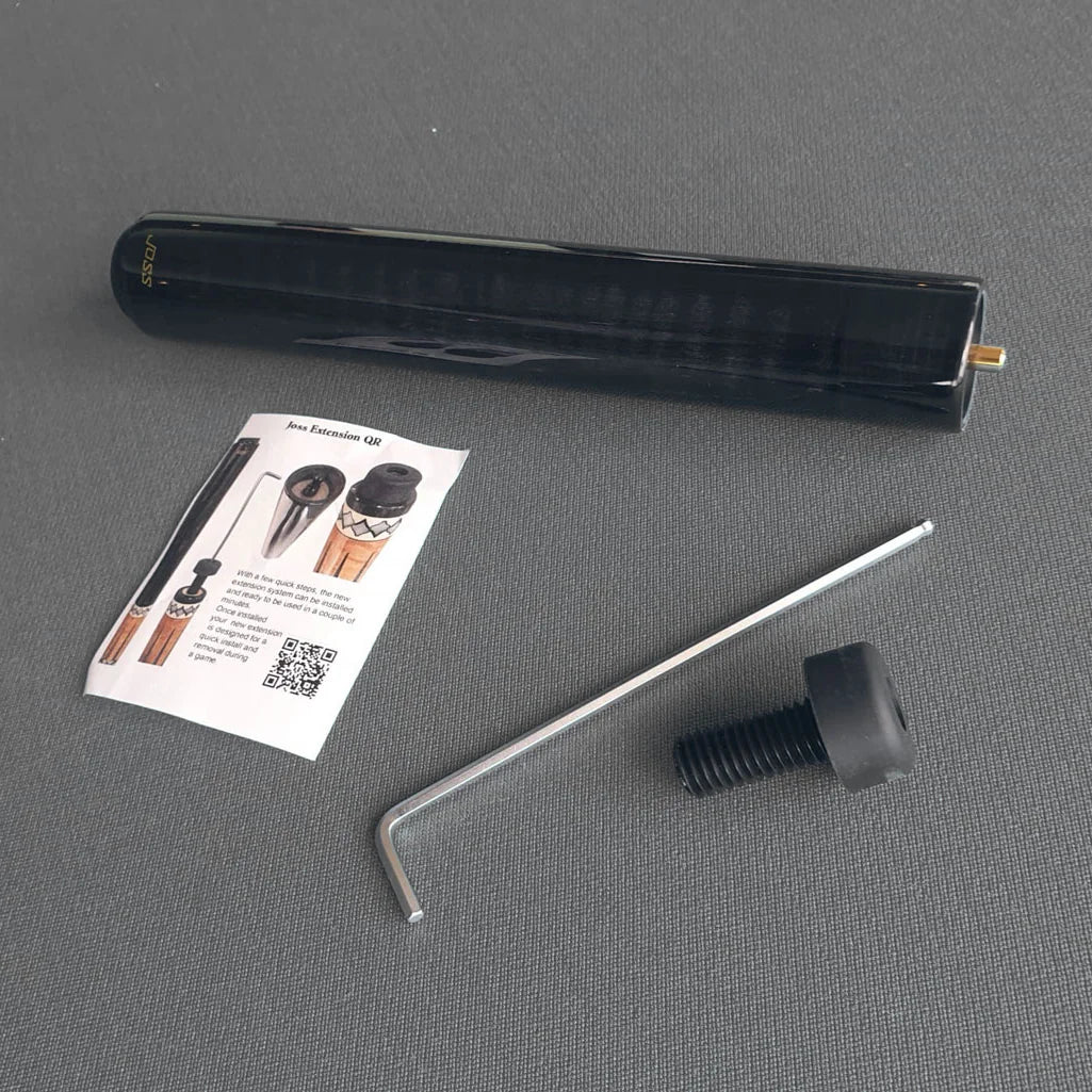 Joss QR 6 Inch Cue Extension With Its Instruction Sheet, Allen Wrench And Replacement Bumper Bolt