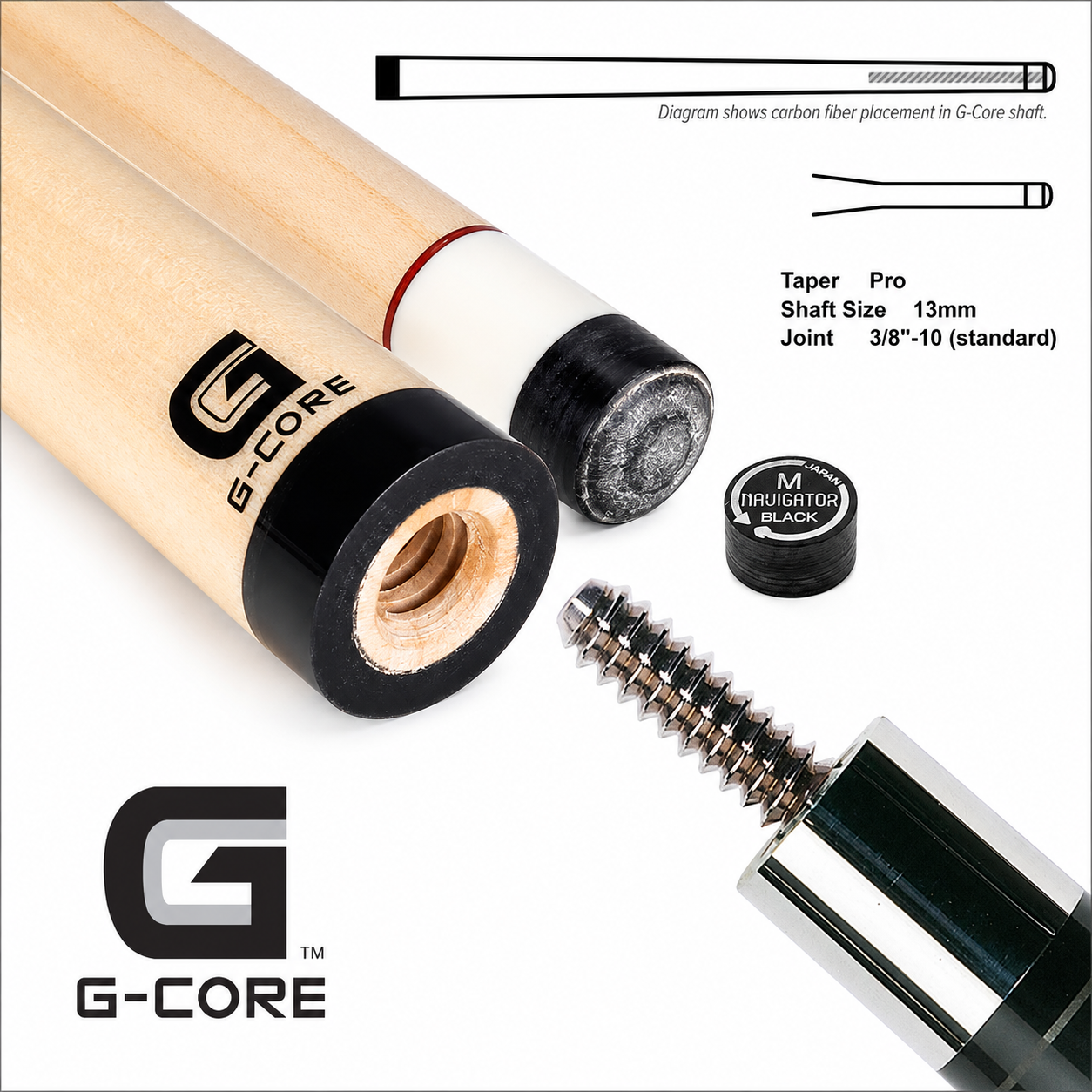 McDermott G-Core 13MM Maple Pool Cue Shaft and 3/8x10 Radial Joint Pro Taper