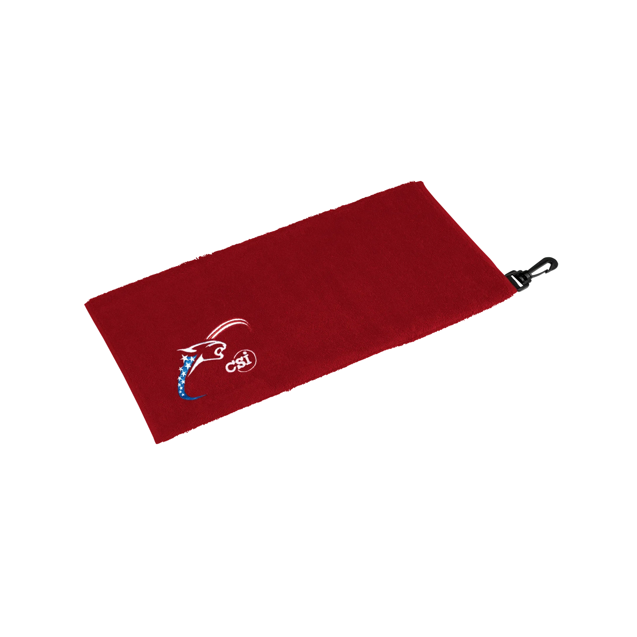 CSI red towel with red, white, and blue cat head