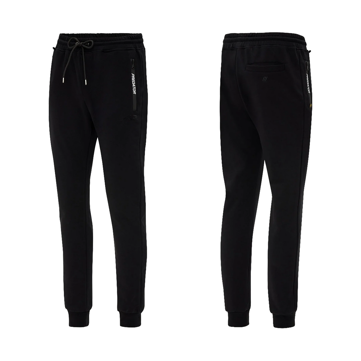 Black jogger pants with a white PREDATOR text