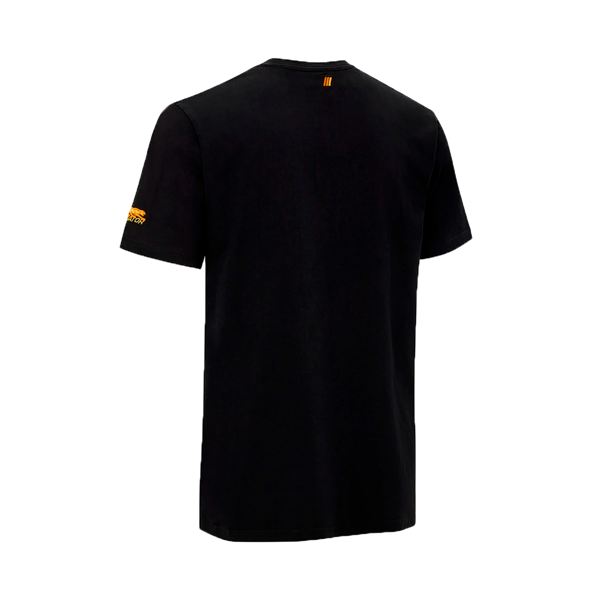 Back view of black t-shirt yellow cat head graphic