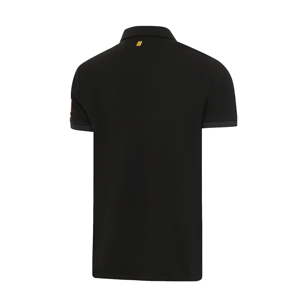 Back view of a black polo shirt