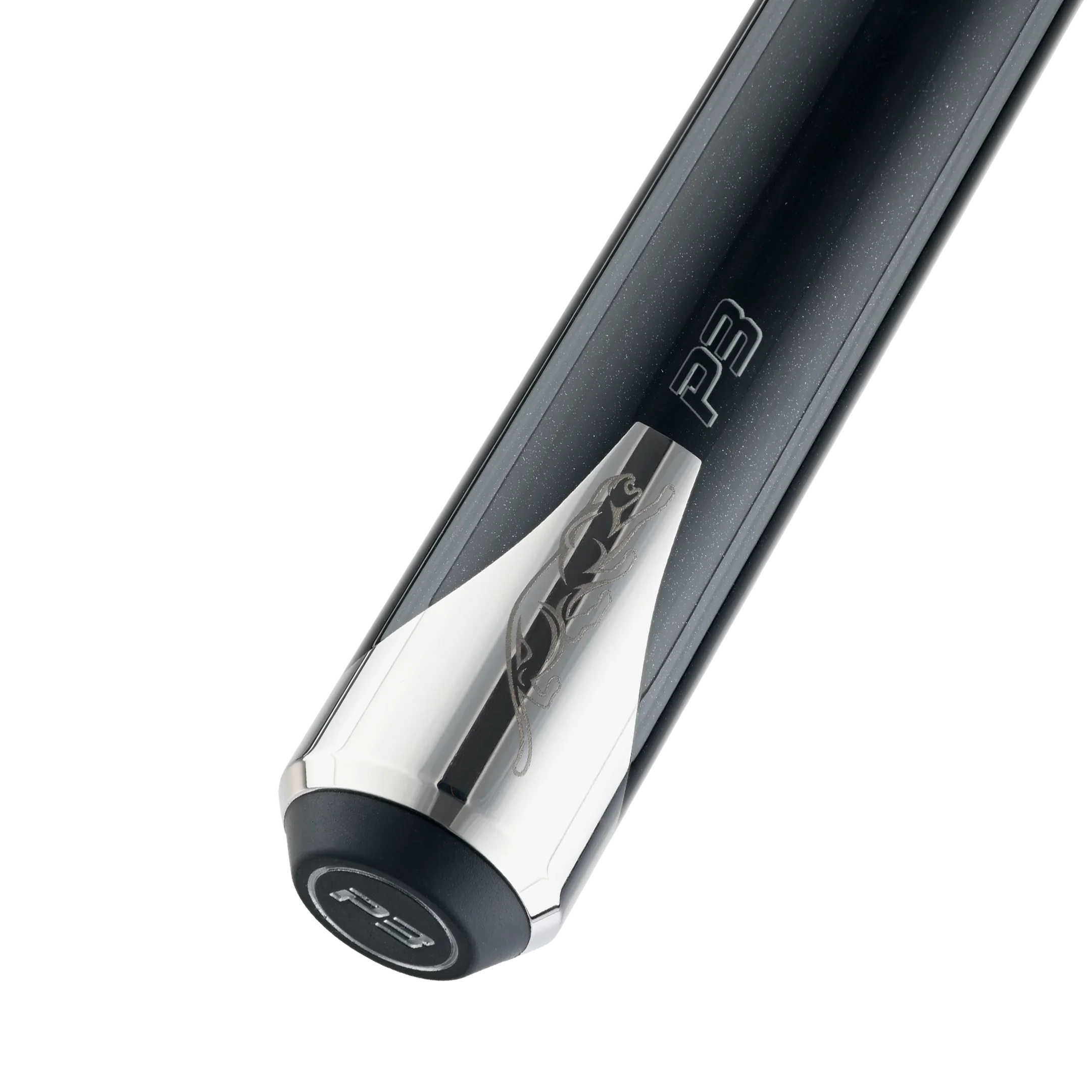 P3 Black Pool Cue No Wrap Butt Closeup
