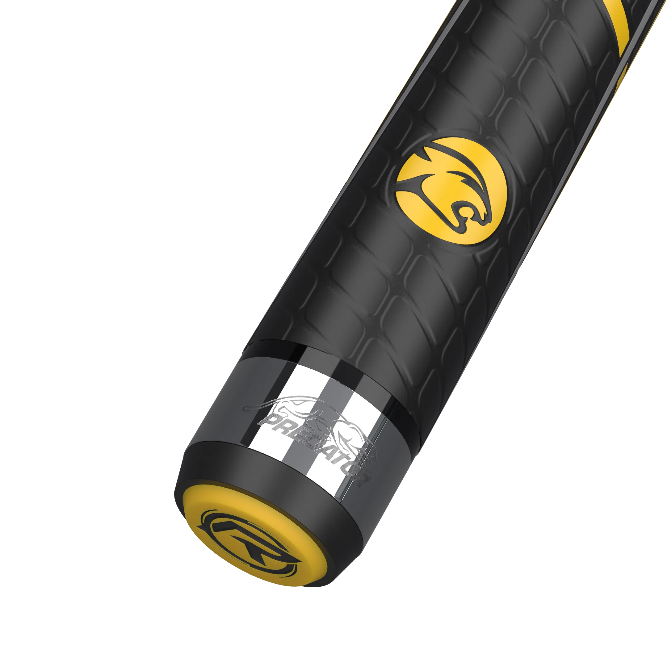 Predator BK Rush Signature Black/Yellow Sport Wrap Break Cue Butt With Brand Mark Rotated