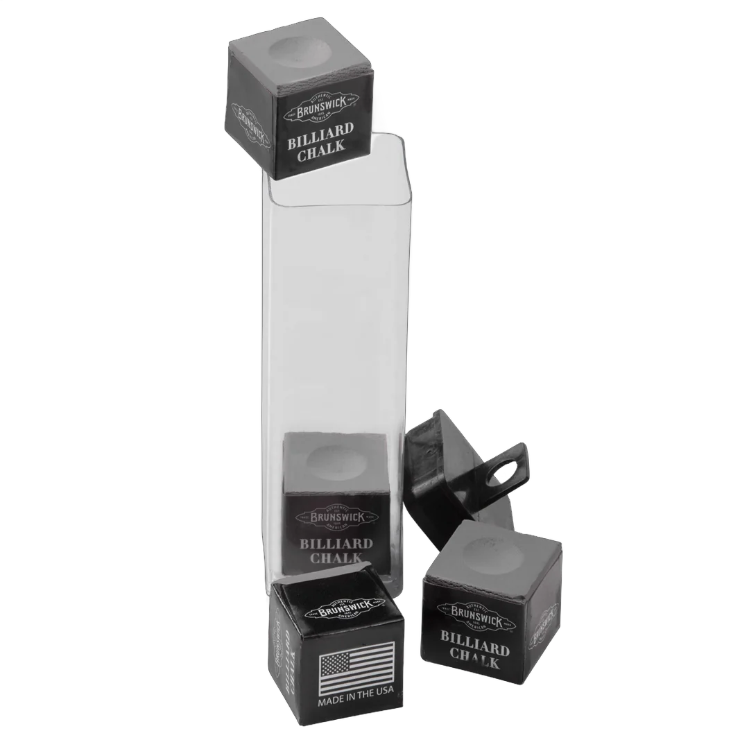 Brunswick Billiard Chalk, Gun Metal Grey, 4 Pieces with Clear Storage Tube and Chalk Holder