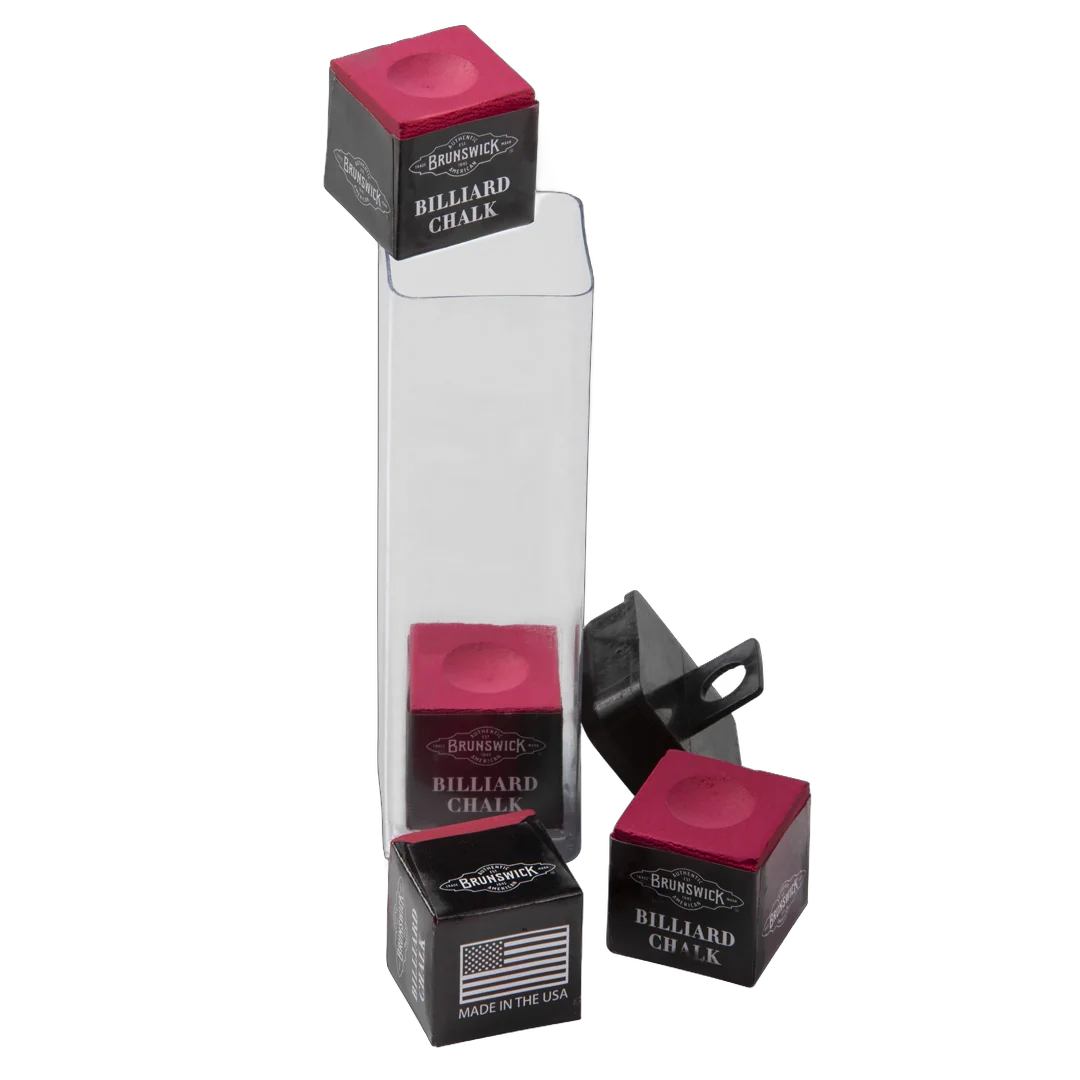 Brunswick Billiard Chalk, Cardinal Red, 4 Pieces with Clear Storage Tube and Chalk Holder