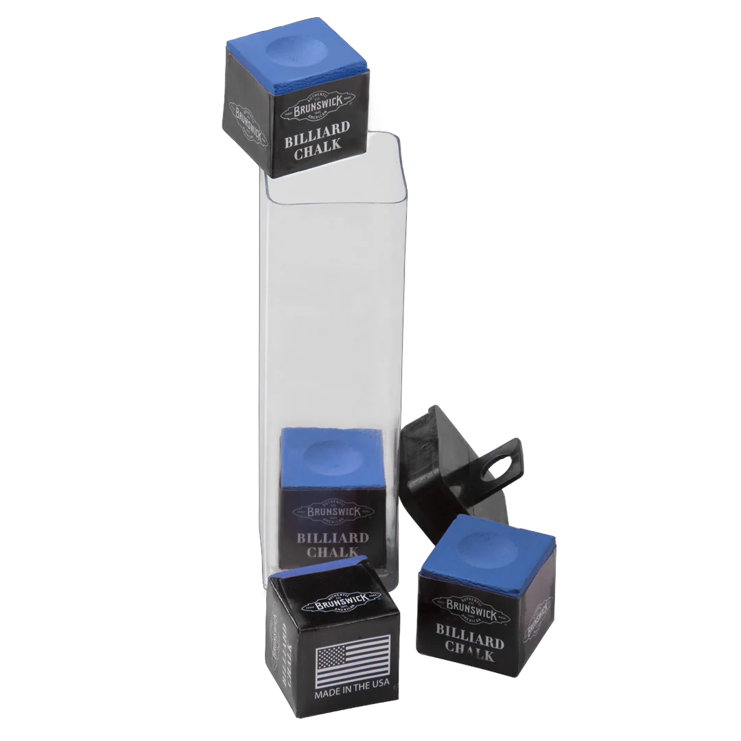 Brunswick Billiard Chalk, Royal Blue, 4 Pieces with Clear Storage Tube and Chalk Holder
