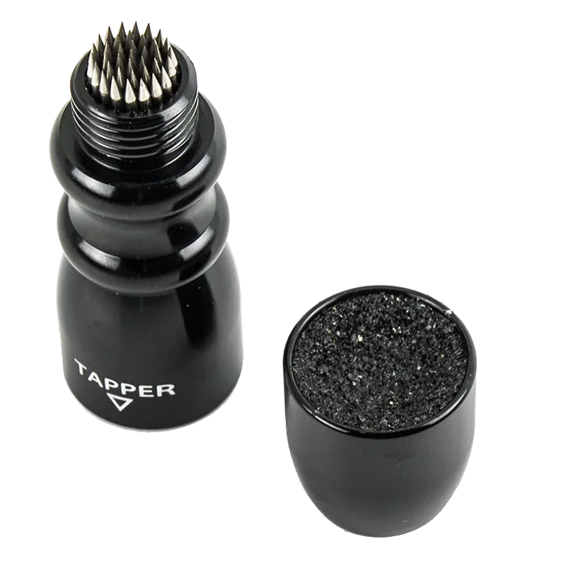 Black Cue Tip Tool Opened to Show the Tapper Needles and Scuffer Cap