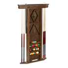 Brunswick Heritage Cue Wall Rack in Nutmeg With Cues, Racks and Pool Balls