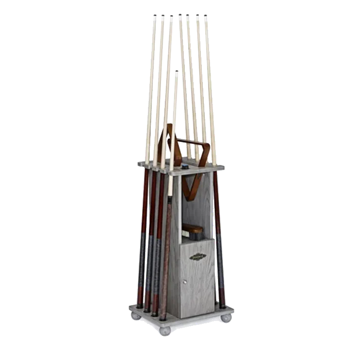 Brunswick Heritage Floor Cue Rack In Rustic Grey Holding Eight Cues