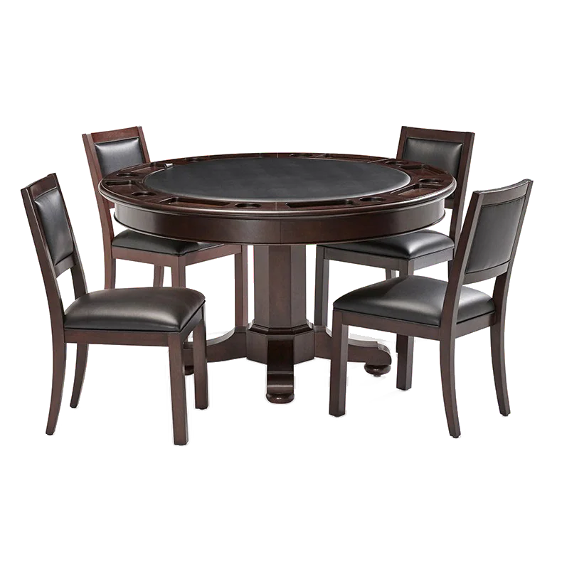 Brunswick Heritage Round Game Table In Espresso With Four Matching Upholstered Chairs