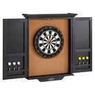 Brunswick Dartboard Cabinet Open with Darts Black Wire Brush