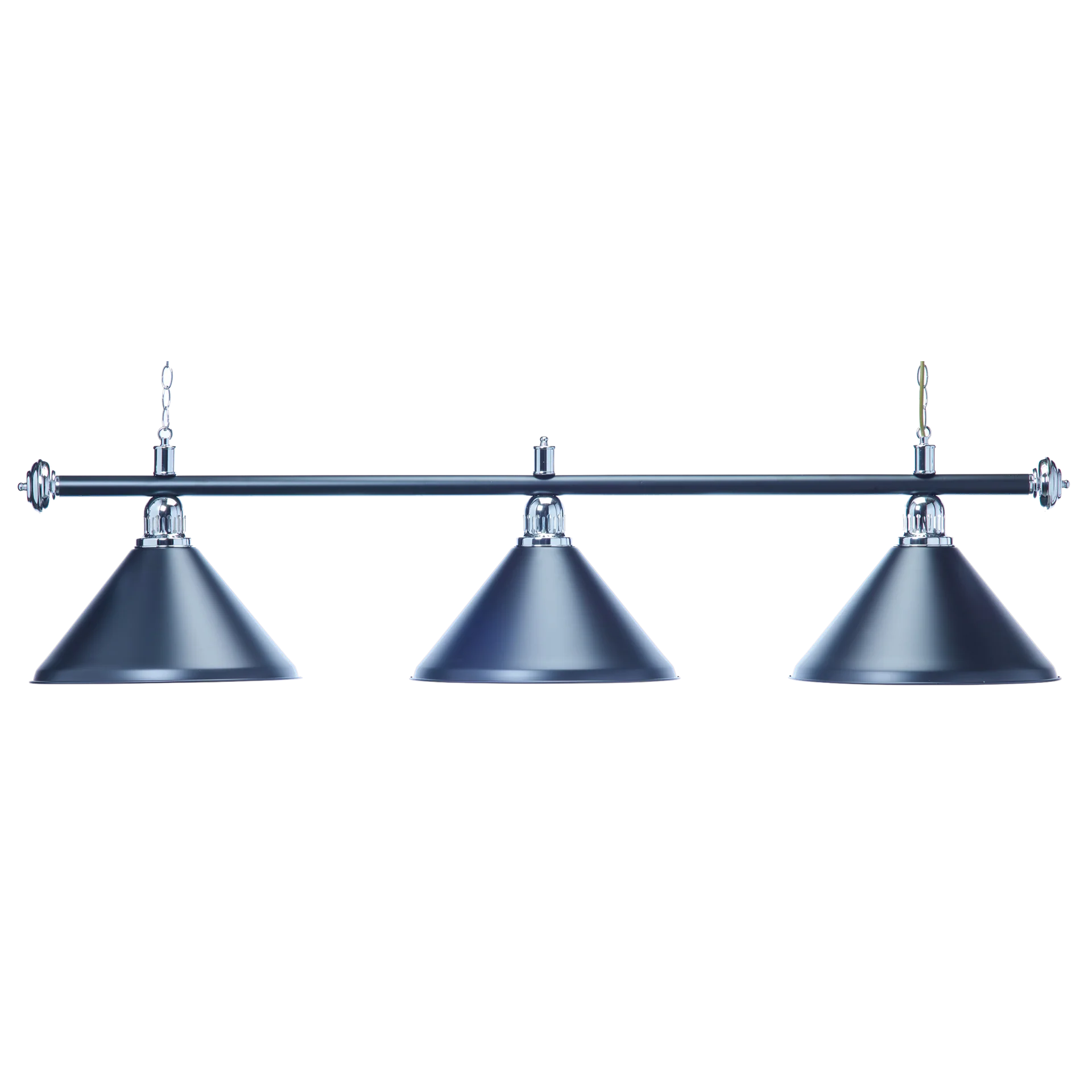 Everblack 3-Shade Billiard Lamp With Matte Black Cone Shades and Chrome Fittings