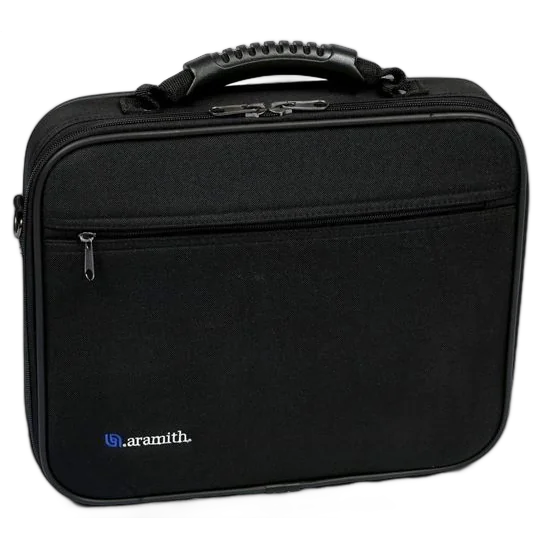 Closed Black Aramith Ball Carry Case with Handle and Front Zip Pocket