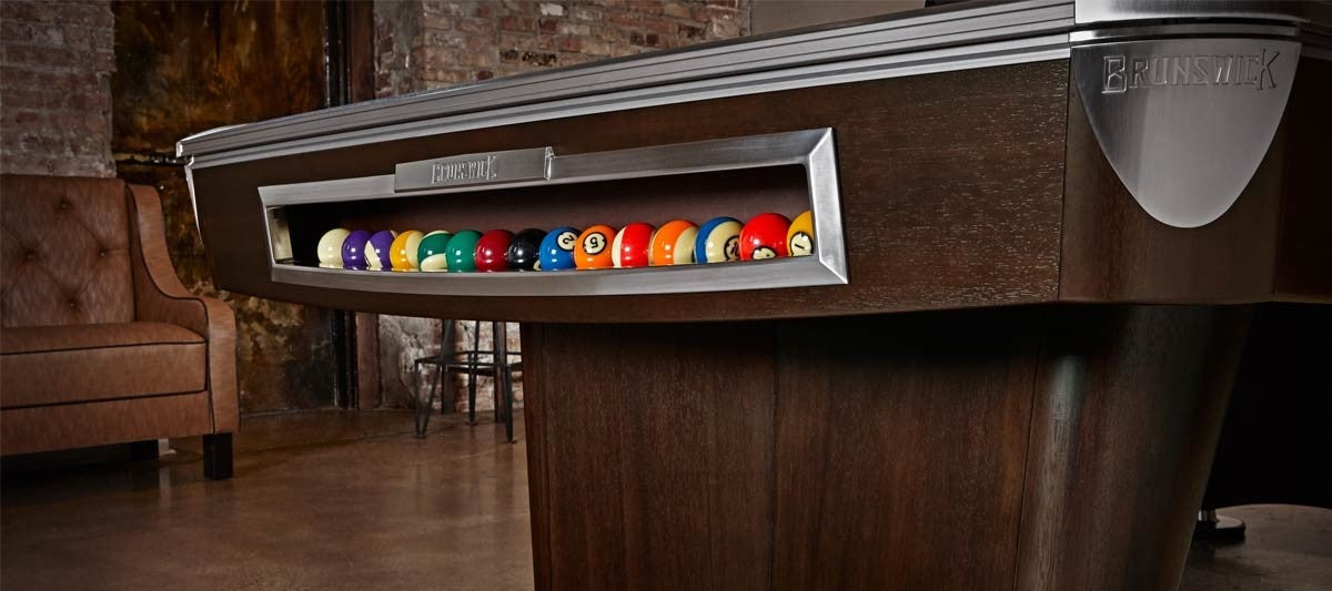 Brunswick Gold Crown VI Skyline Walnut Pool Table Closeup