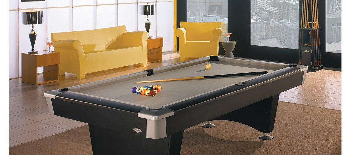 Brunswick Black Wolf II 8ft Black Pool Table In a Room