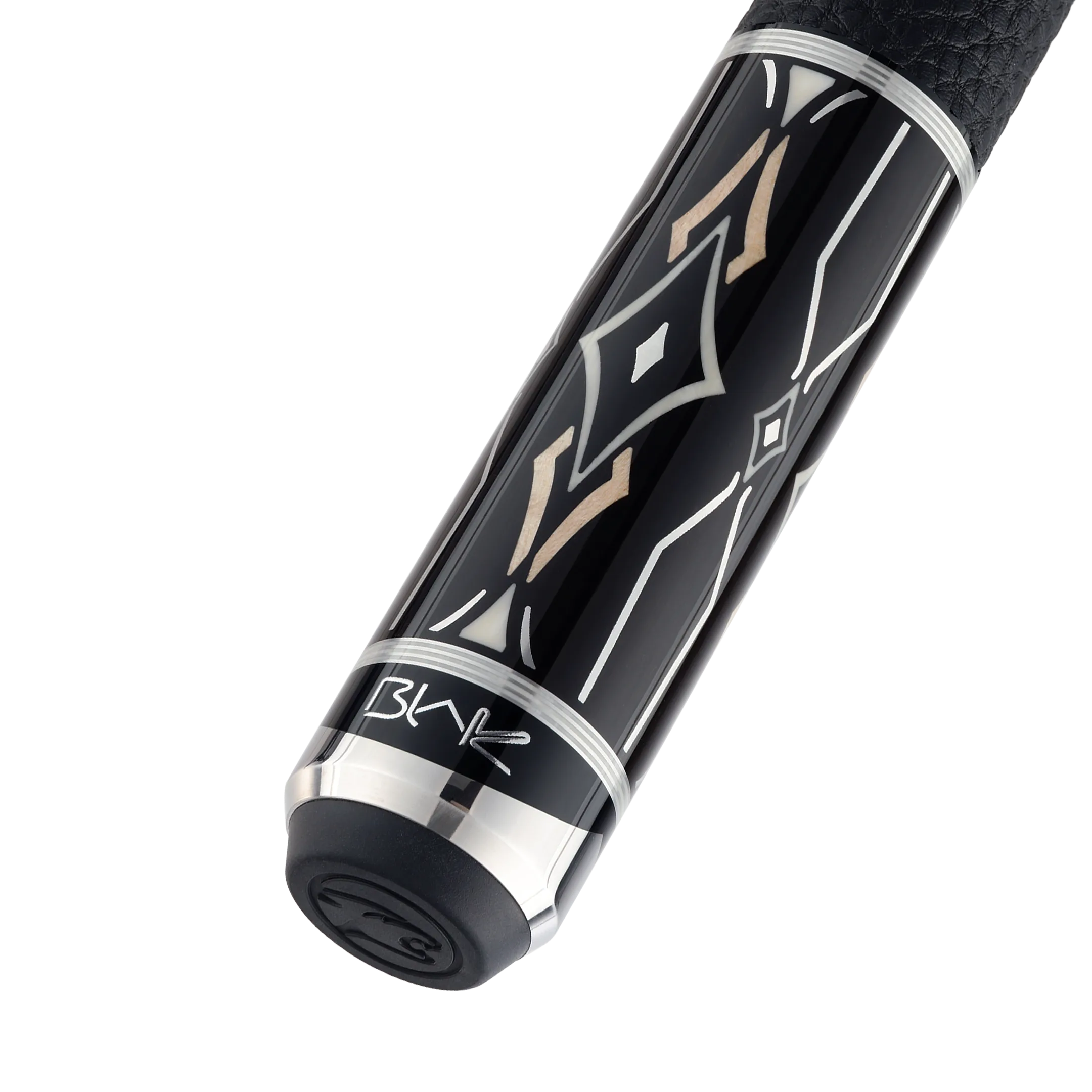 Blak5 2 Pool Cue Leather Wrap Butt With Predator Brand Mark Rotated