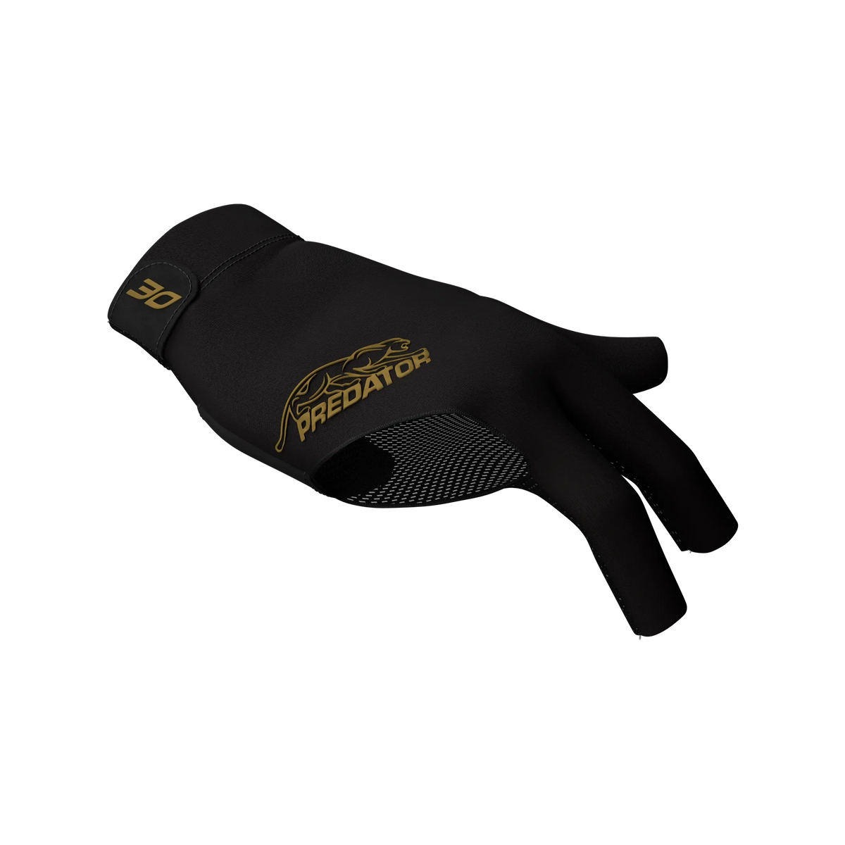 Black glove with gold Predator branding and gold 30 icon for right hand