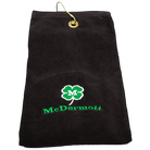 Black McDermott Cue Towel With Green Shamrock Logo and Brass Grommet Hook