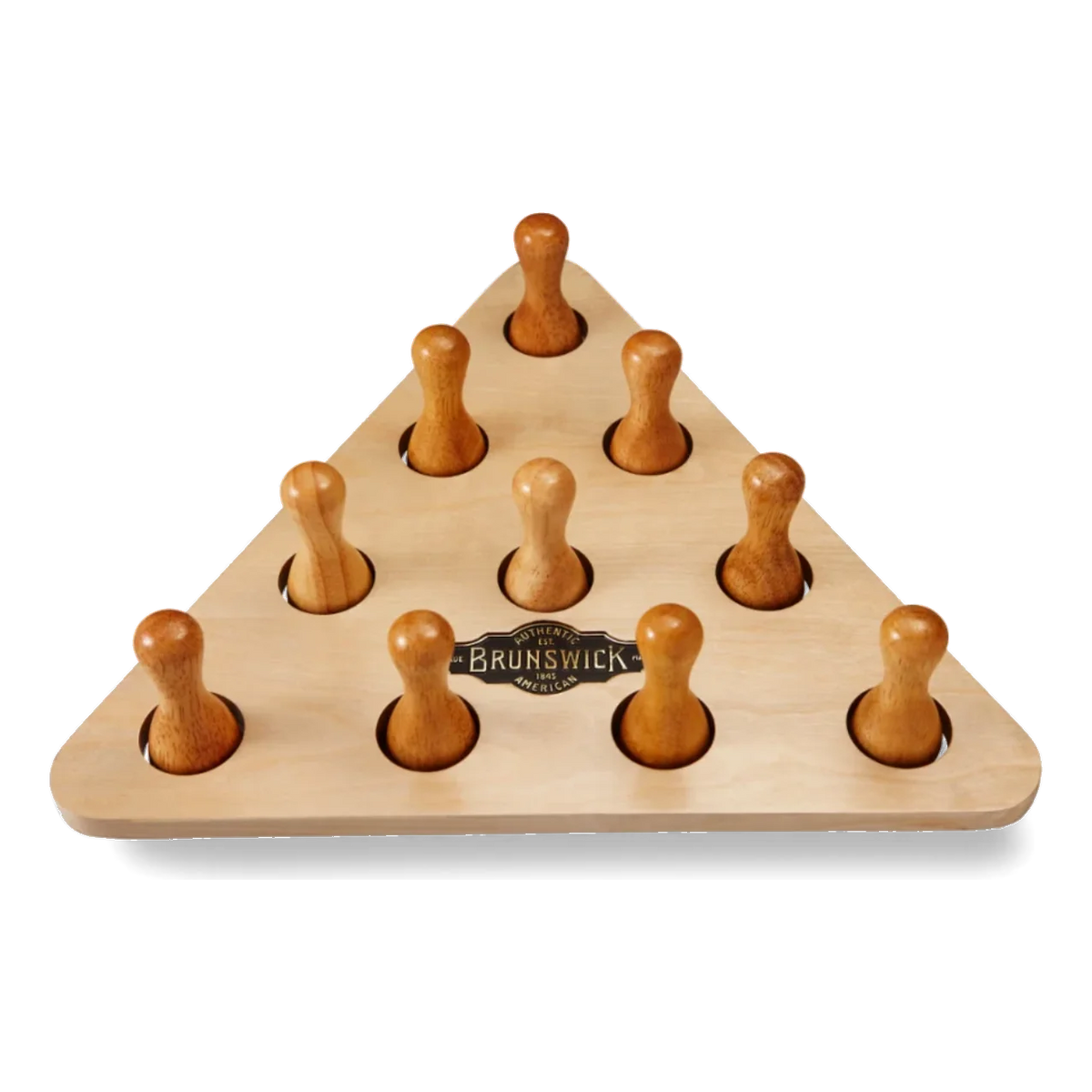 Brunswick Shuffleboard Bowling Pin Set with Ten Wooden Pins in a Triangular Rack