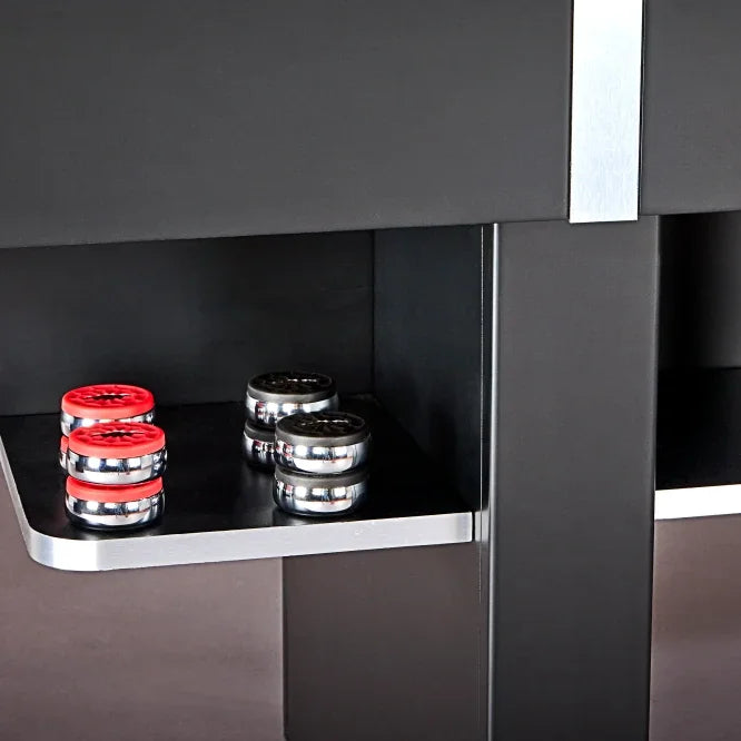 Shuffleboard Pucks On A Brunswick Delray Matte Black 12ft Shuffleboard Table Shelf